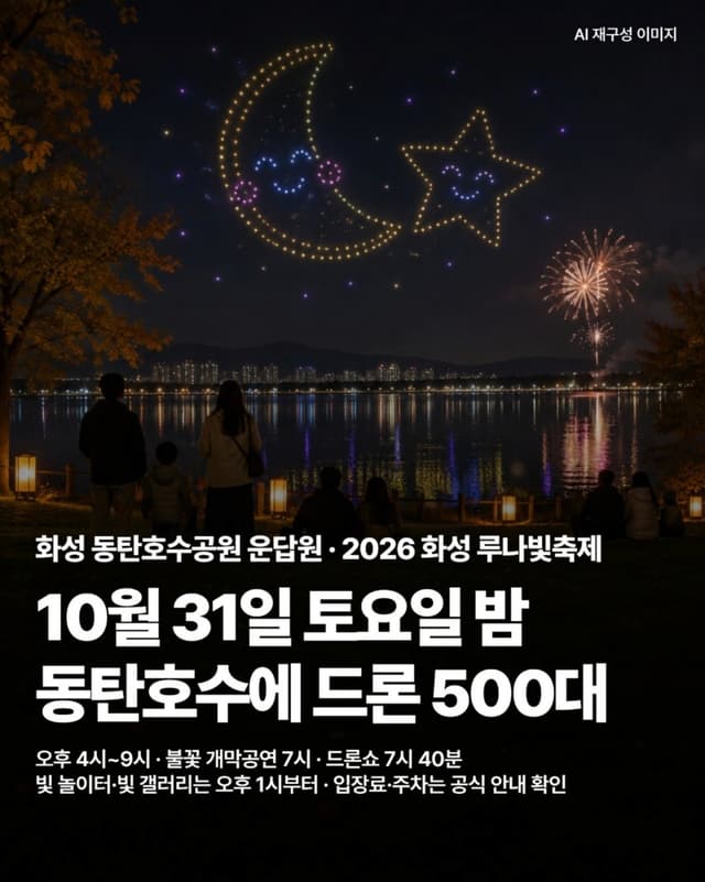 화성 동탄호수공원, 2026 화성 루나빛축제 개최…드론 500대가 가을밤 수놓는다